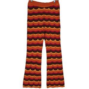 Cotton On Crochet Pants Orange Brown Size M Flare Boho Festival Retro New